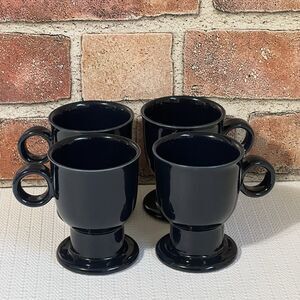 VINTAGE Cobalt Blue Ceramic Pedestal Expresso Coffee Mug Cup Set Of 4 Round